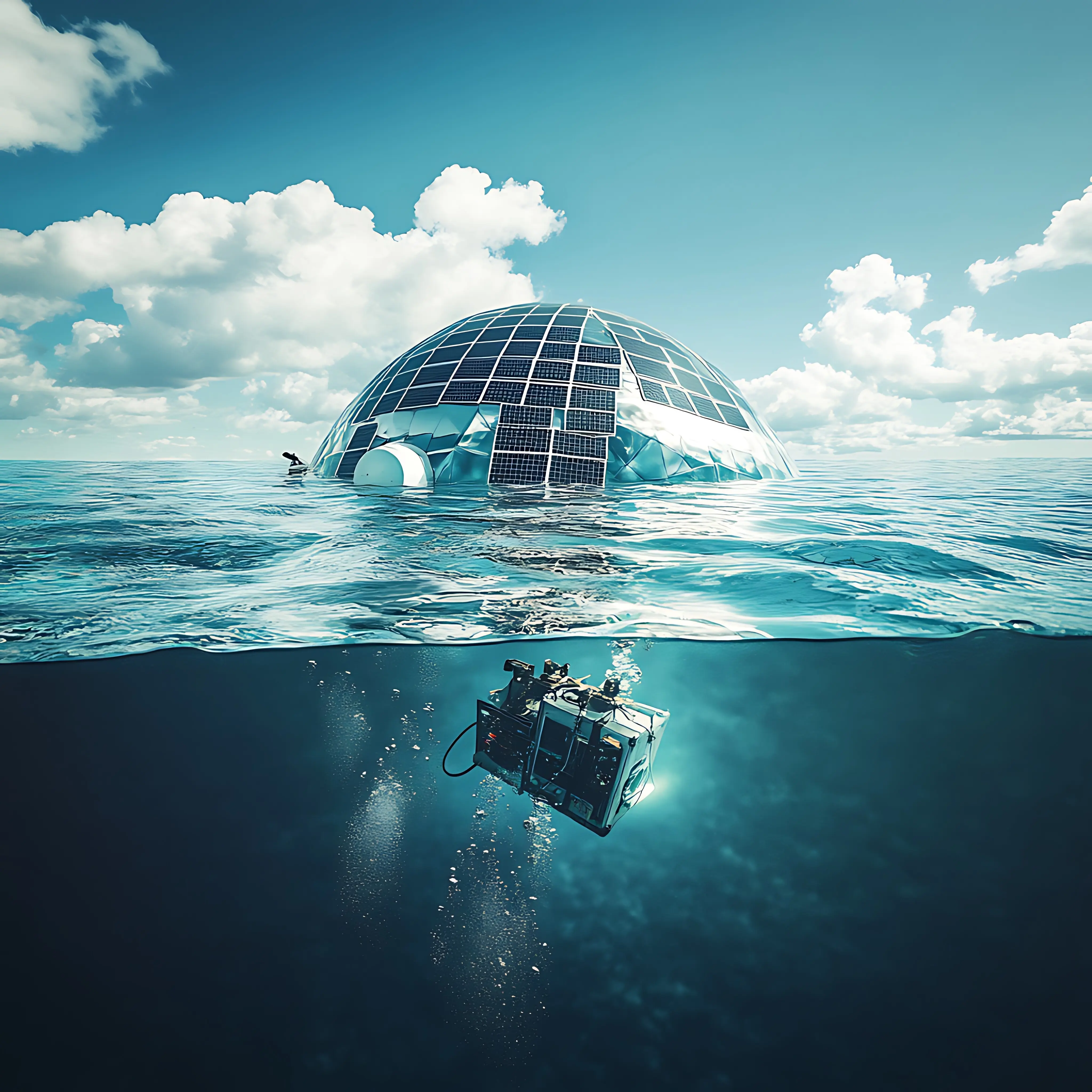 Zukunftsweisendes Unterwasserhabitat mit Solarmodulen und Forschungsausrüstung
